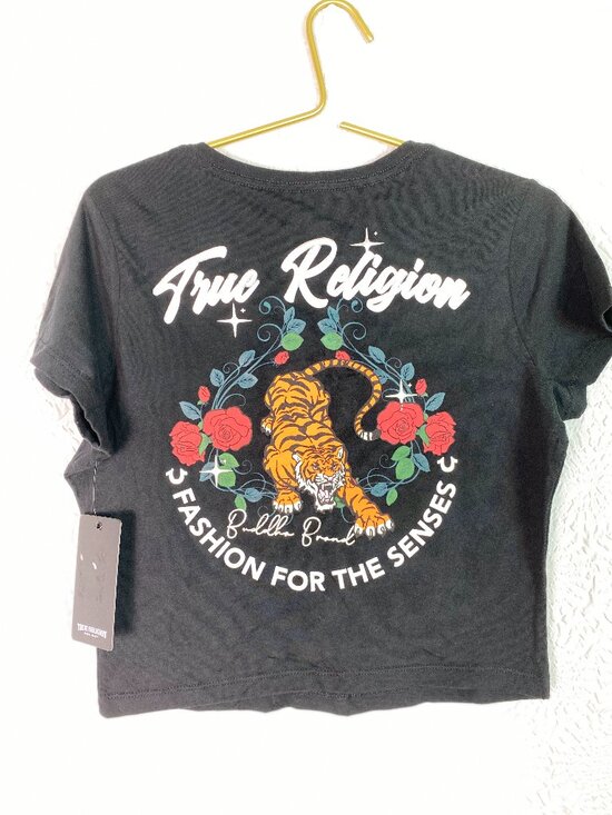 True Religion Tops - True Religion Tiger Relax Shrunken Tee Black Graphic Crop Top NWT Medium
